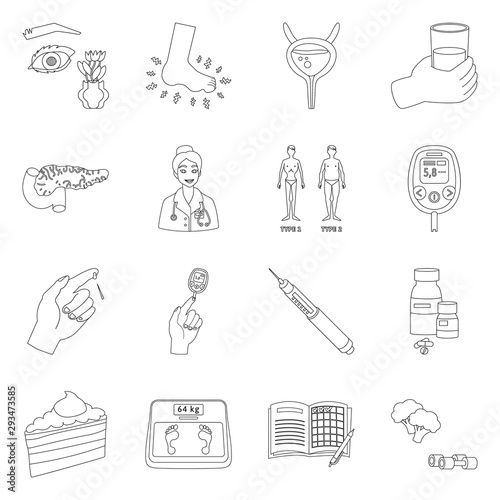 Vector design of mellitus and diabetes sign. Set of mellitus and diet stock symbol for web.