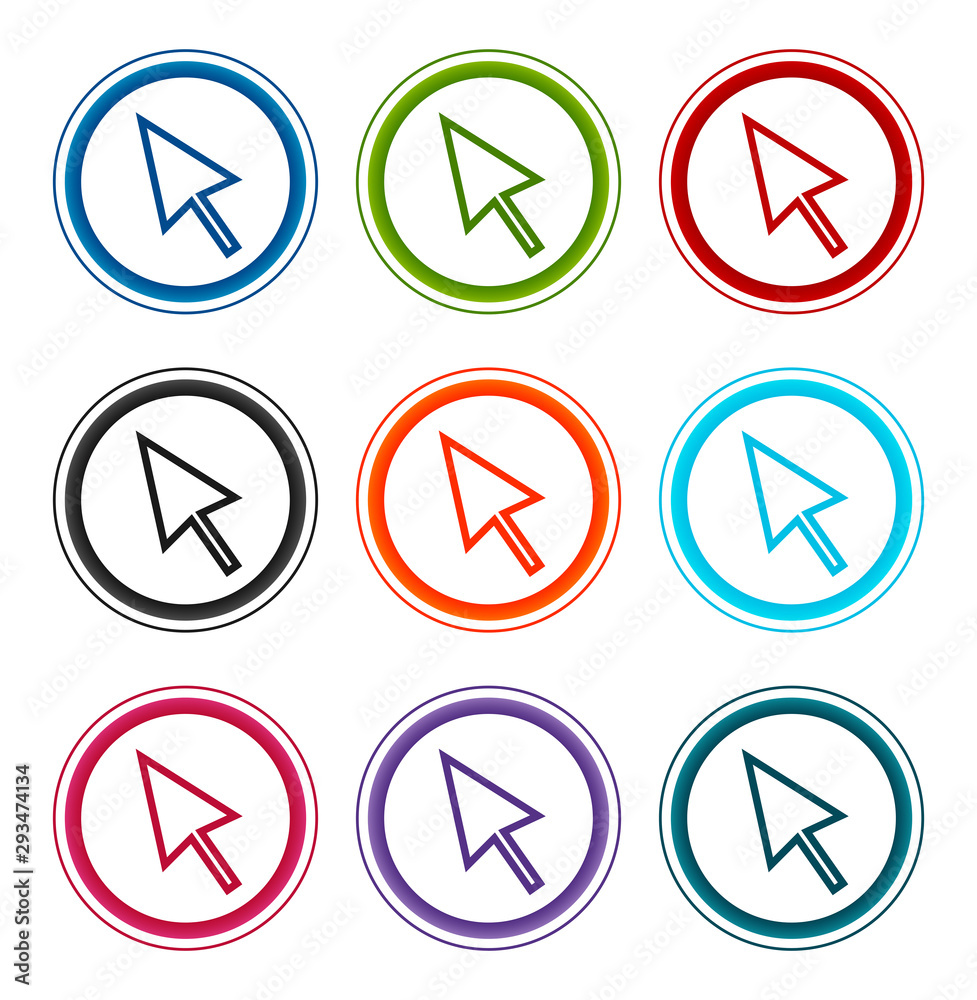 Cursor icon flat round buttons set illustration design Cursor icon flat round buttons set illustration design