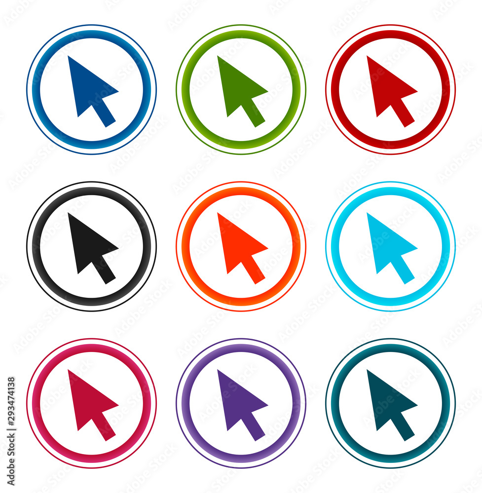 Cursor icon flat round buttons set illustration design Cursor icon flat round buttons set illustration design