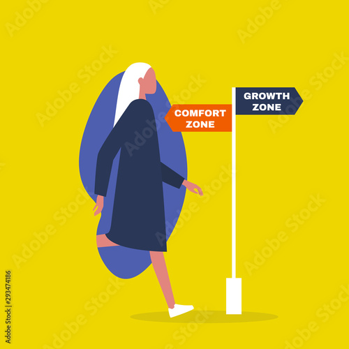 Comfort vs growth zone. Success. Career. Business. Self improvement. Millennial lifestyle. Education. Flat editable vector illustration, clip art