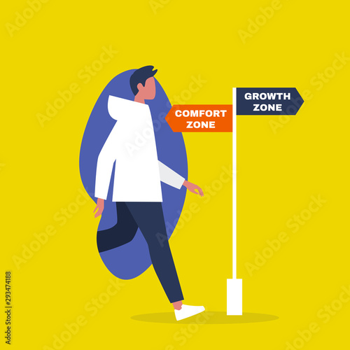 Comfort vs growth zone. Success. Career. Business. Self improvement. Millennial lifestyle. Education. Flat editable vector illustration, clip art