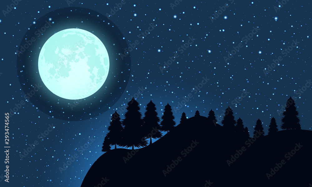 Naklejka premium full moon and stars