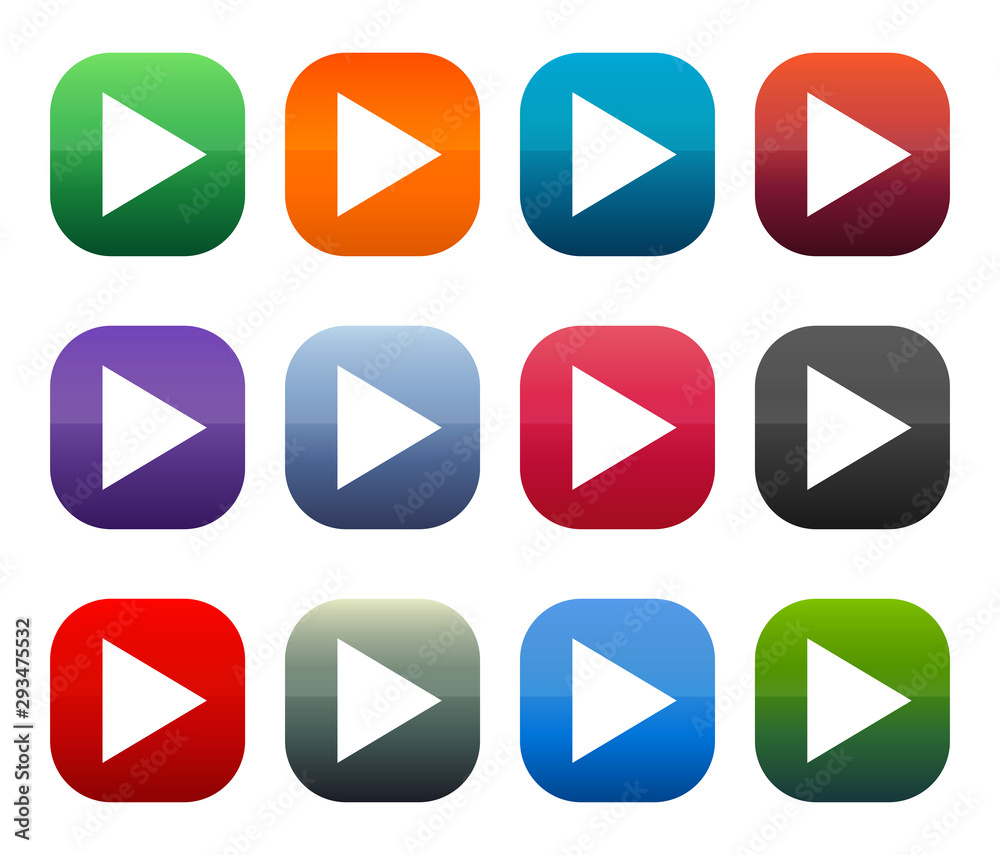Play icon shiny square buttons set illustration design Play icon shiny square buttons set illustration design