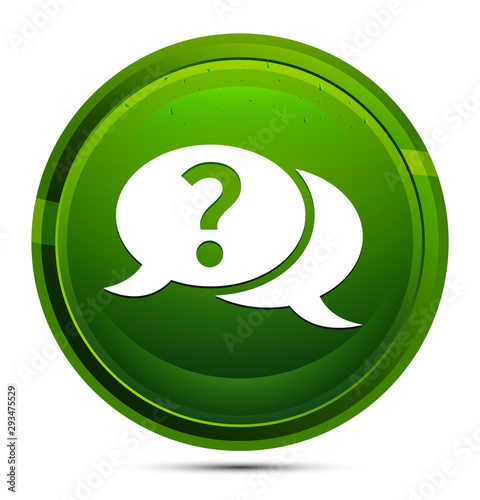 Question mark bubble icon glassy green round button illustration