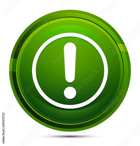 Exclamation mark icon glassy green round button illustration