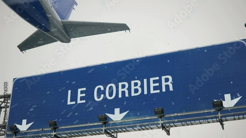 Airplane Takeoff Le Corbier in Christmas photo