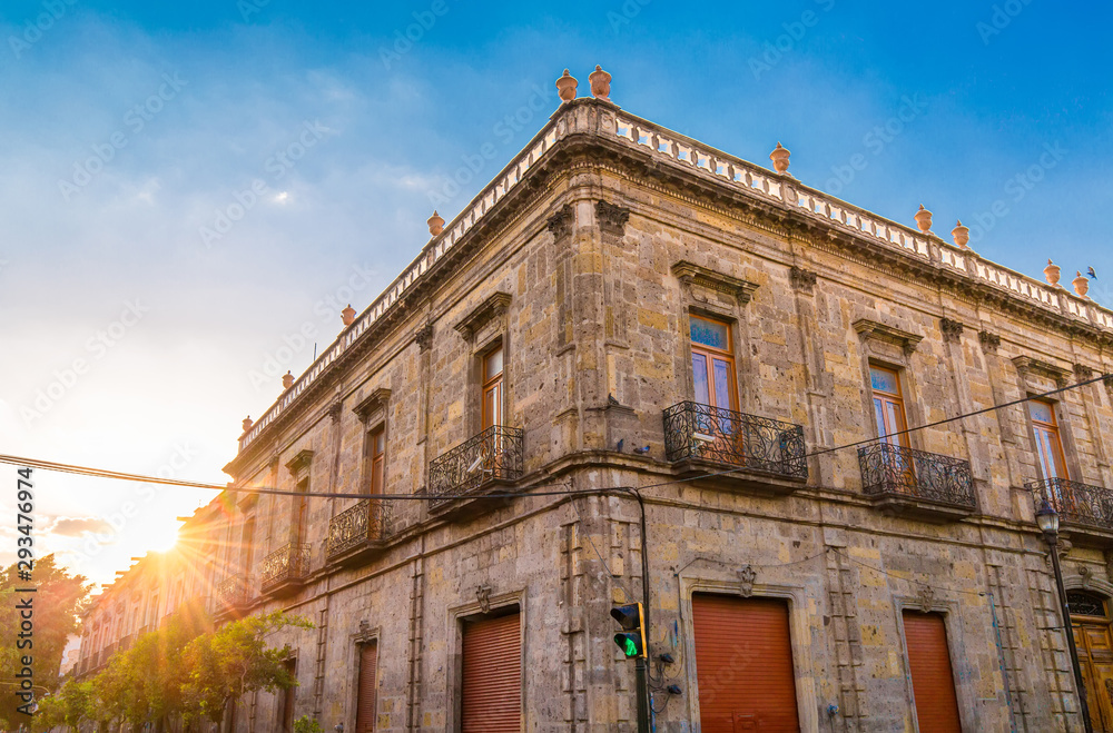 Obraz premium Colorful Guadalajara streets in historic city center near Central Cathedral