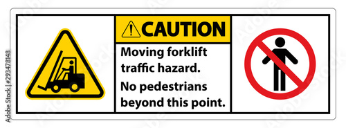 Moving forklift traffic hazard,No pedestrians beyond this point,Symbol Sign Isolate on White Background,Vector Illustration