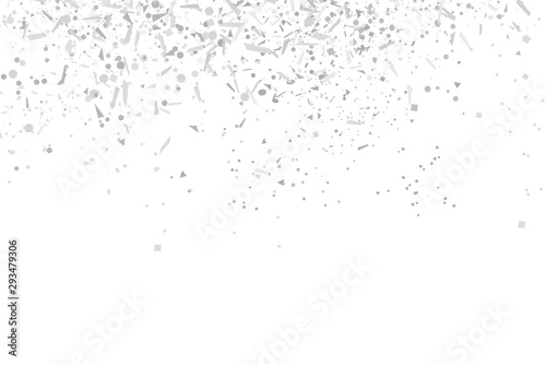Multicolored monochrome confetti on isolated white background. Geometric holiday texture with glitters. Black and white illustration