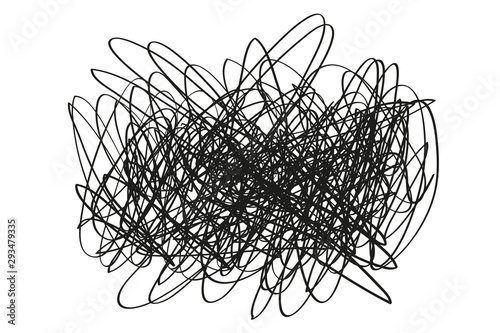 Chaotic pattern on white. Tangled texture with lines. Hand drawn dinamic scrawls. Background with lines and waves. Print for banners, posters, flyers and textiles. Black and white illustration