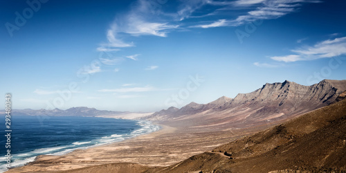 seascape and mountainous desert in Cofete, Fuerteventura, Canary Islands