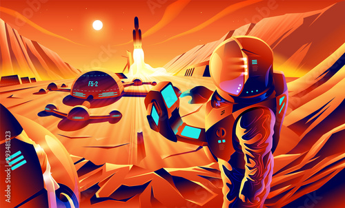Mars colonization in vector illustration