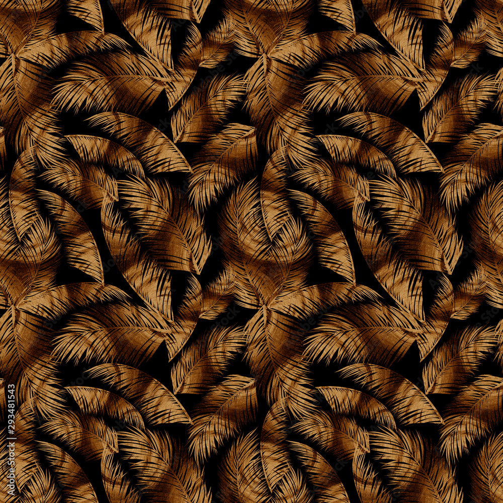 Obraz premium abstract tropical leaves with dark brown texture on a dark background