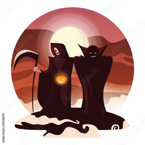Halloween death and vampire vector design icon