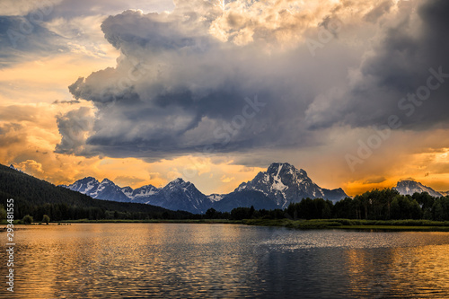 Sunset on Oxbow Bend in Grand Teton National Park