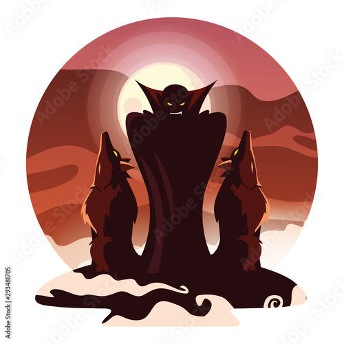 Halloween vampire and werewolf vector design icon