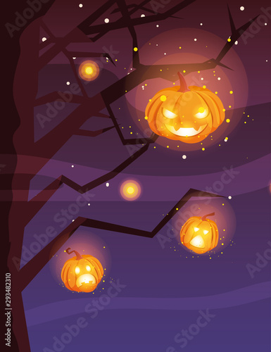 Halloween pumpkins cartoons vector design