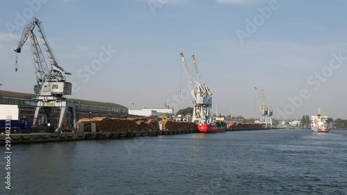 Sea Shipping Port with Cargo Cranes in Gdansk city at summer day