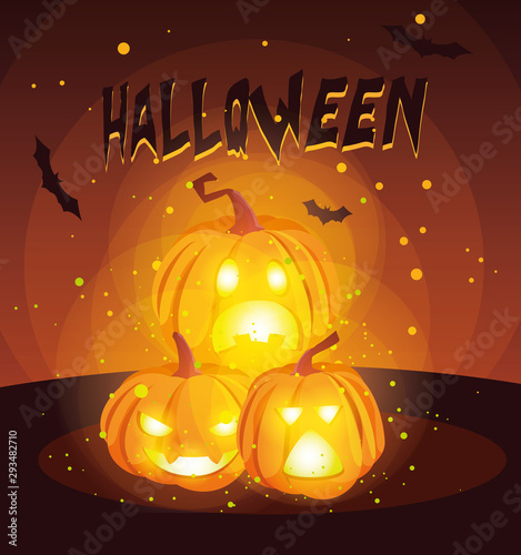 Halloween pumpkins cartoons vector design