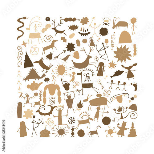 Rock paintings background, sketch for your design