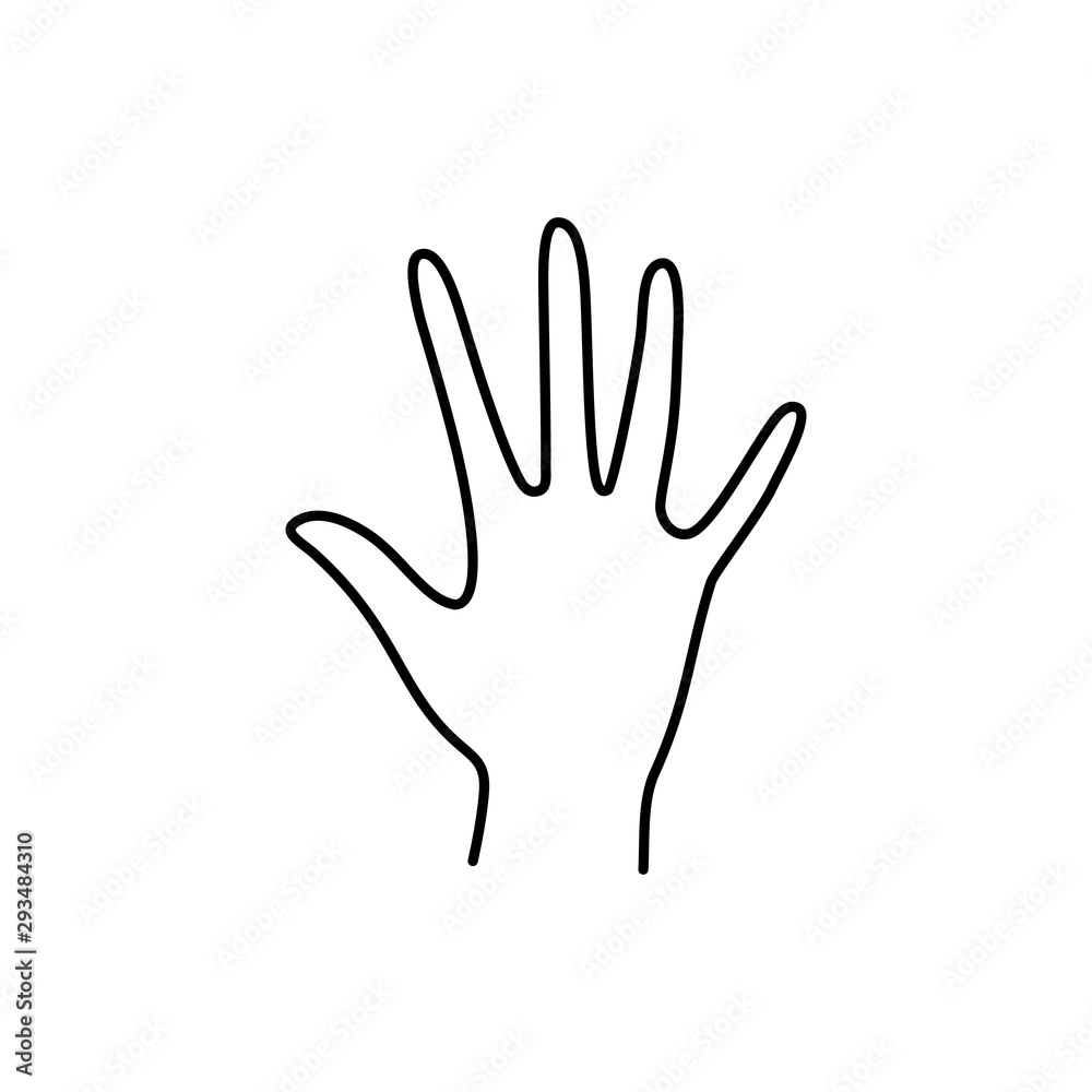 Woman's Hand open palm with five finger icon line. Vector Illustration of female hands stop or Hi gesture. Lineart in a trendy minimalist style. For logo, postcards, posters, t-shirt print