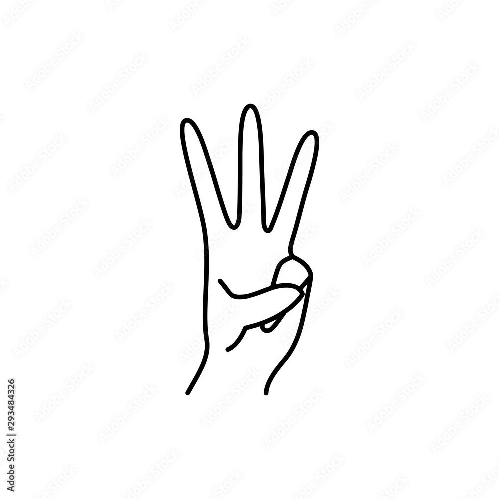 Woman's Hand with three finger pointing up icon line. Vector Illustration of female hands gesture. Lineart in a trendy minimalist style. For logo, postcards, posters, t-shirt print Woman's Hand with three finger pointing up icon line. Vector Illustration of female hands gesture. Lineart in a trendy minimalist style. For logo, postcards, posters, t-shirt print