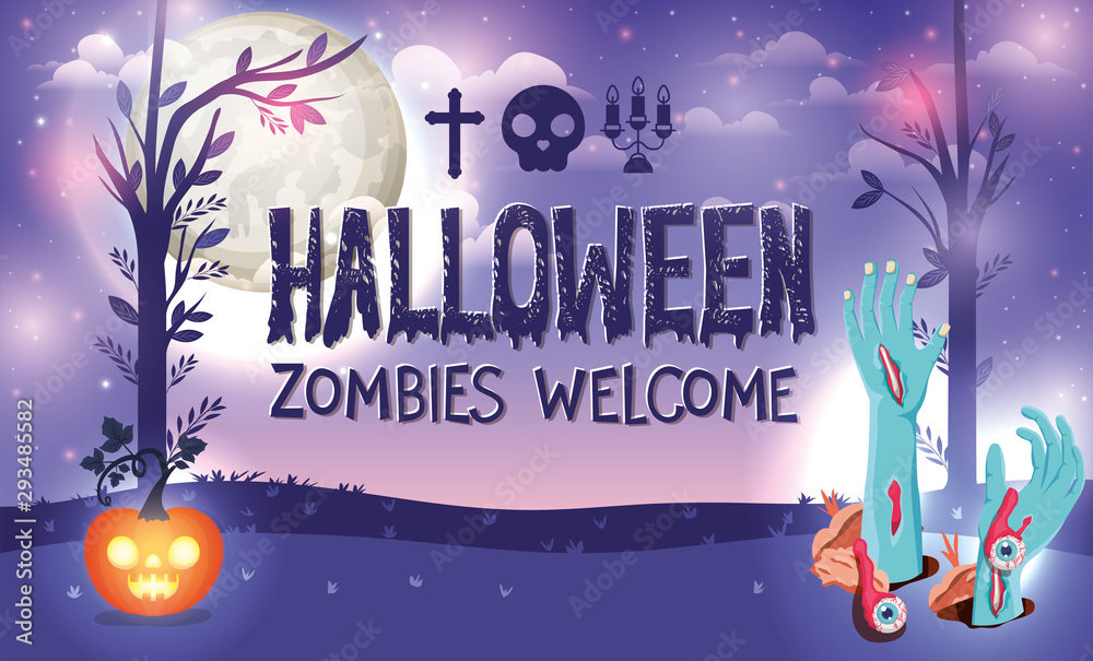 Fototapeta premium Halloween zombies welcome design ,vector illustration