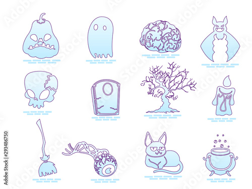 Halloween line icon set and character. The website in the Halloween festival. Vector clipart illustration isolated on white background