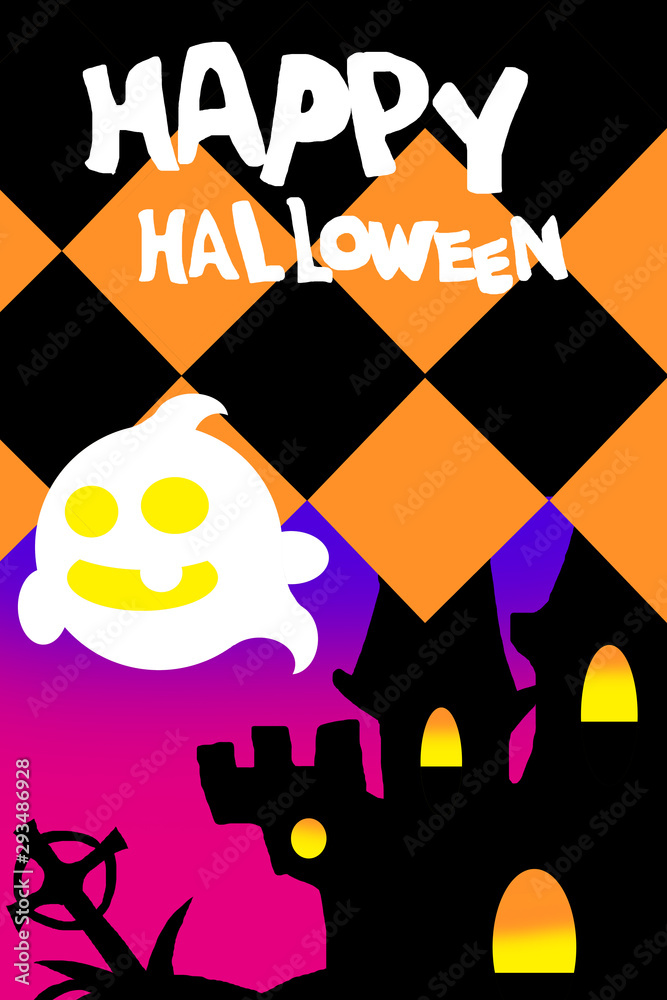 Obraz premium ハロウィンのお城と幽霊の旗