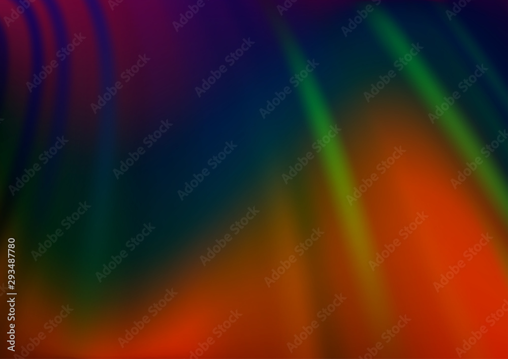 Dark Multicolor, Rainbow vector pattern with lines, ovals. Blurred geometric sample with gradient bubbles.  The elegant pattern for brand book.