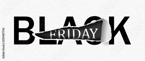 Black Friday slogan on ripped paper. Vector illustration.
