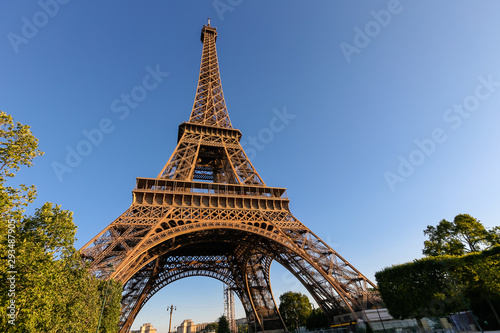 Views of the Eiffel Tower at magic hour