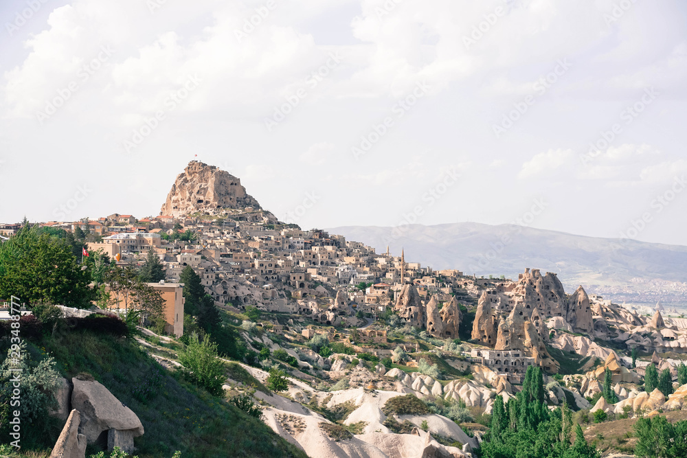 pigeon valley with uchisar castle, cappadocia, goreme, turkey