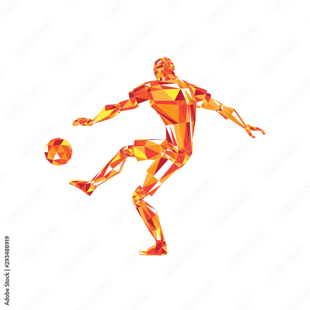 Abstract soccer player voley shoot, triangulation low poly illustration Abstract soccer player voley shoot, triangulation low poly illustration