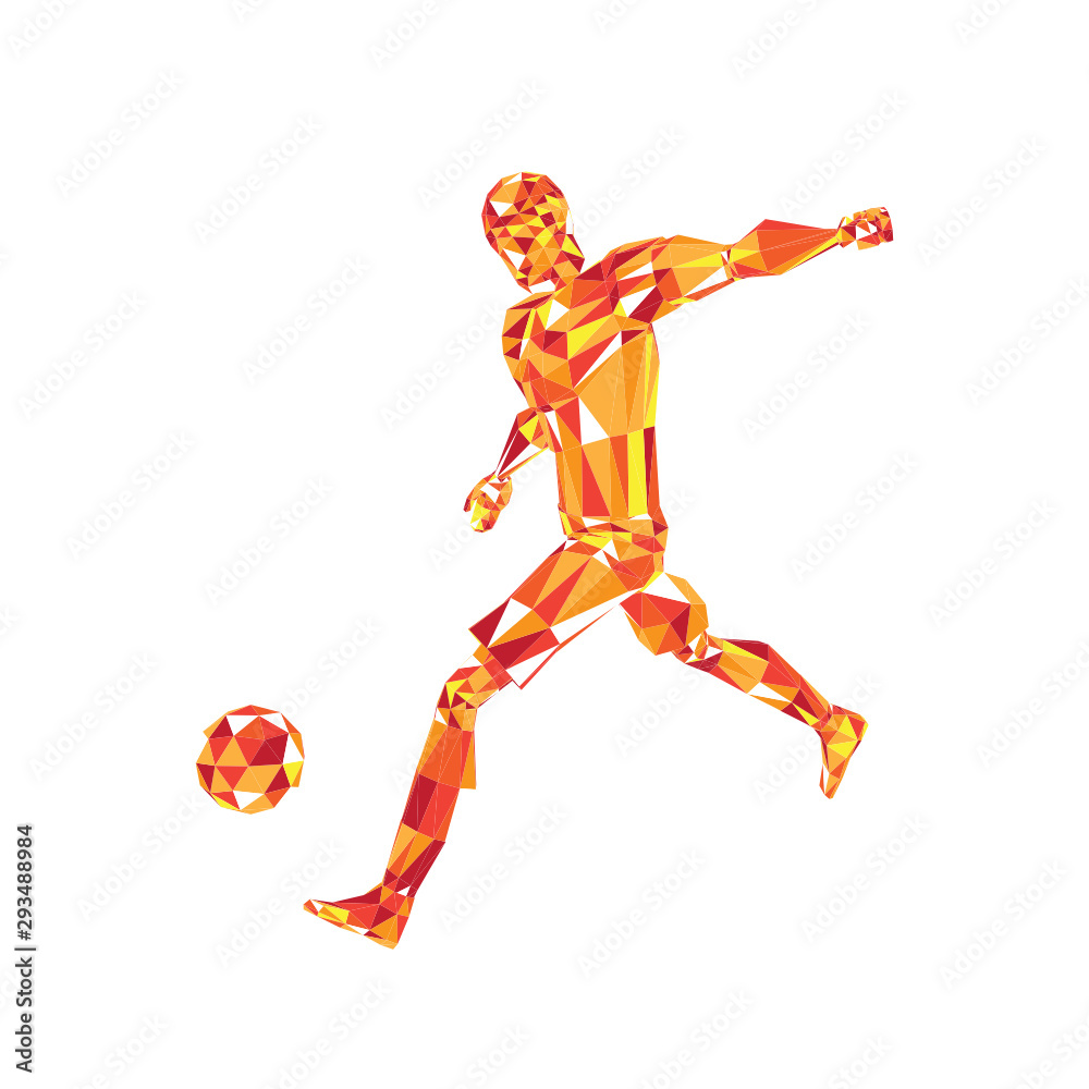 Abstract soccer player voley shoot, triangulation low poly illustration Abstract soccer player voley shoot, triangulation low poly illustration
