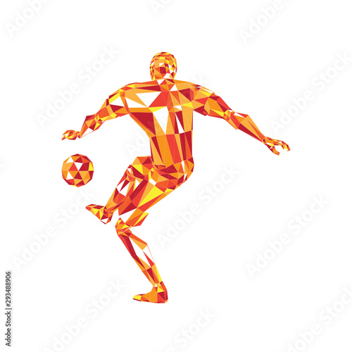 Abstract soccer player voley shoot, triangulation low poly illustration