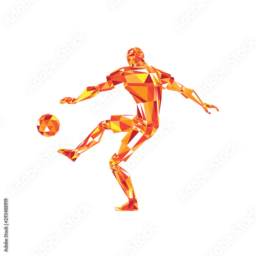 Abstract soccer player voley shoot, triangulation low poly illustration