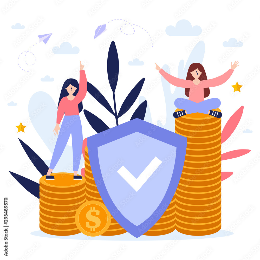 Saving money, protection of money.Flat vector illustration isolated on white background. Can use for web banner, infographics, web page. Saving money, protection of money.Flat vector illustration isolated on white background. Can use for web banner, infographics, web page.