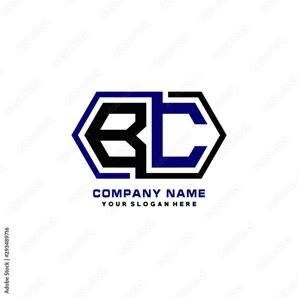 BC initial letters looping linked hexagon elegant logo color blue, black, yellow BC initial letters looping linked hexagon elegant logo color blue, black, yellow