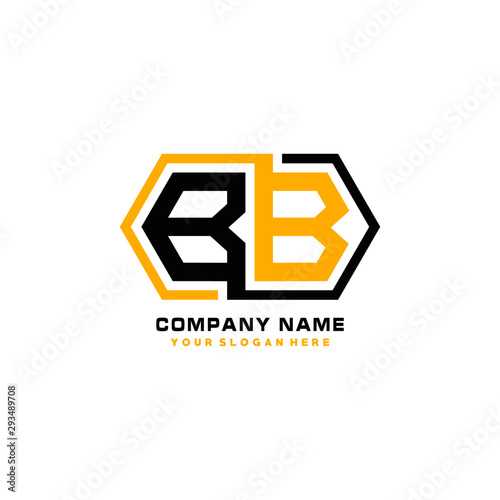 BB initial letters looping linked hexagon elegant logo color blue, black, yellow
