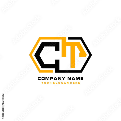 CT initial letters looping linked hexagon elegant logo color blue, black, yellow