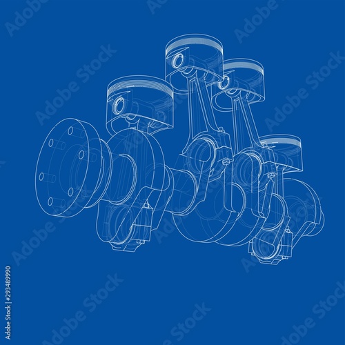Engine pistons outline. Vector rendering of 3d