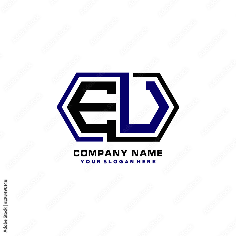EU initial letters looping linked hexagon elegant logo color blue, black, yellow EU initial letters looping linked hexagon elegant logo color blue, black, yellow
