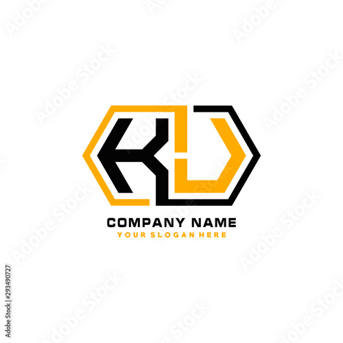 Free Download KJ initial letters looping linked hexagon elegant logo color blue, black, yellow - GFXLoad