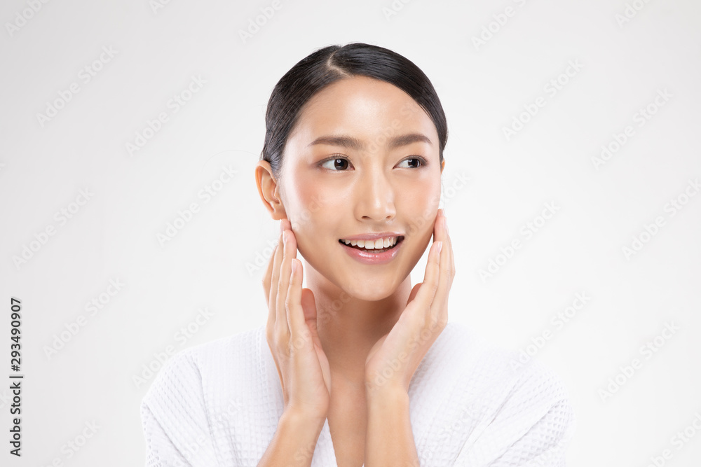 Beautiful Asian young woman touching soft cheek smile with clean and fresh skin Happiness and cheerful with positive emotional,isolated on white background,Beauty and Cosmetics Concept Beautiful Asian young woman touching soft cheek smile with clean and fresh skin Happiness and cheerful with positive emotional,isolated on white background,Beauty and Cosmetics Concept