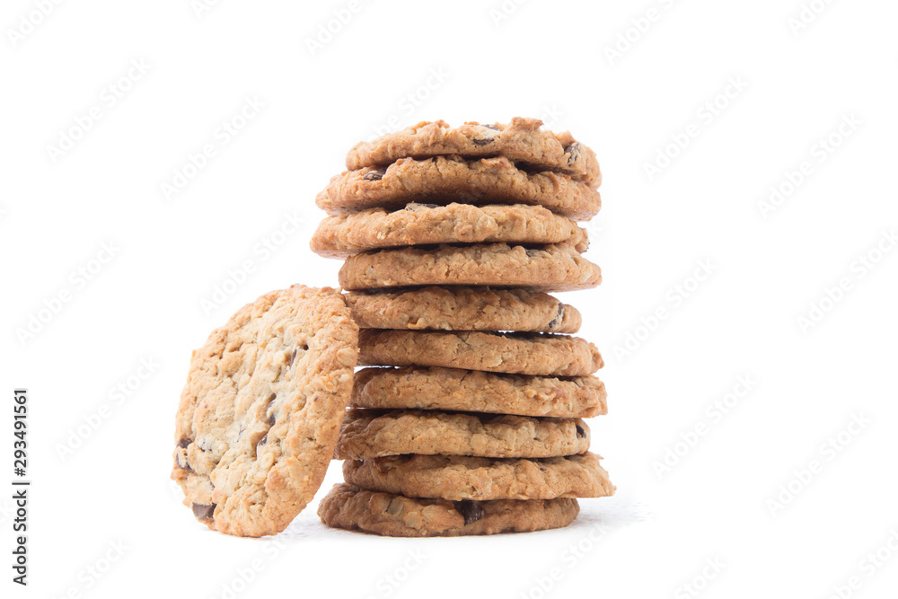 a stack of oatmeal raisin cookies isolated on white a stack of oatmeal raisin cookies isolated on white