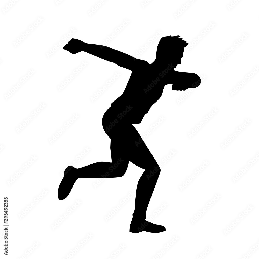 black silhouette of a dancing, running man on white background. A male street dance hip hop dancer. Vector isolated man for logo, sticker, logotype, icon, banner, poster. Illustration for dance studio