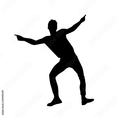 black silhouette of a dancing man on white background. A male street dance hip hop dancer. Vector isolated man for logo, sticker, logotype, icon, banner, poster. Illustration for dance studio