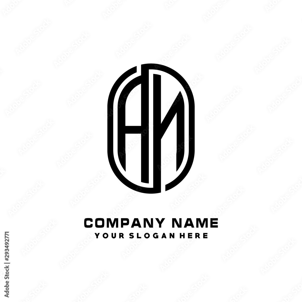 Initial Letter AN Linked Rounded Design Logo, Black color. feminine outline logo design Initial Letter AN Linked Rounded Design Logo, Black color. feminine outline logo design