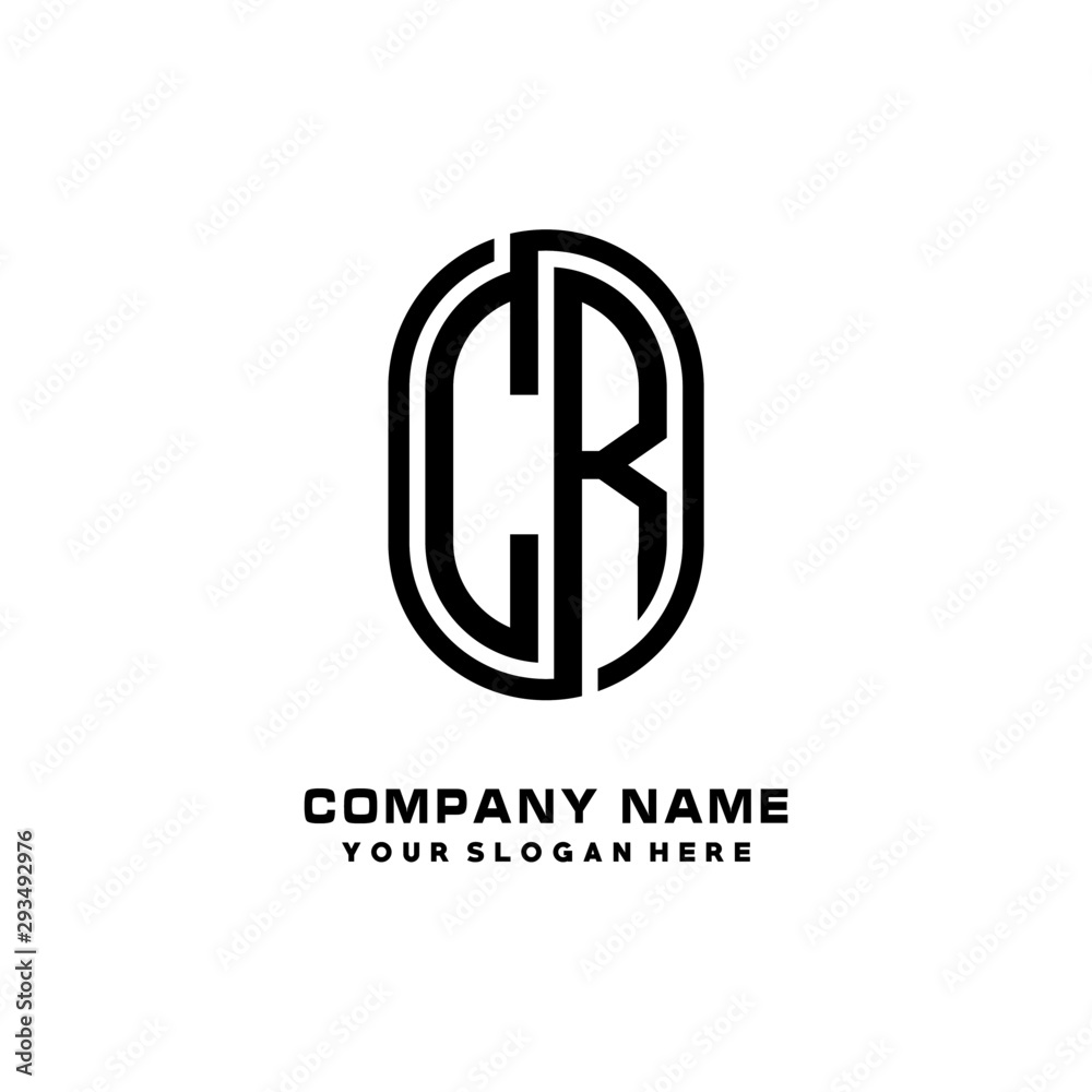 Initial Letter CR Linked Rounded Design Logo, Black color. feminine outline logo design